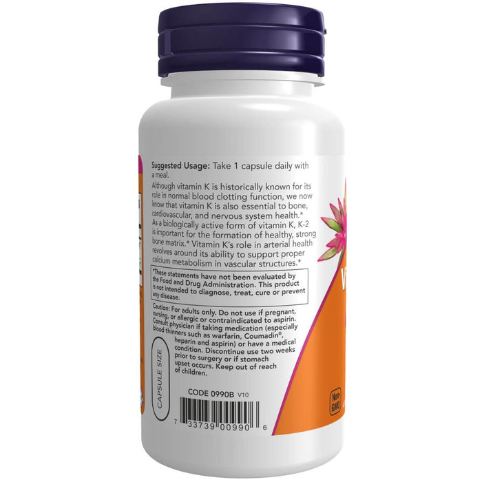 NOW Foods Vitamin K-2 100 mcg 100 Veg Capsules - Vitamins & Minerals at MySupplementShop by NOW Foods