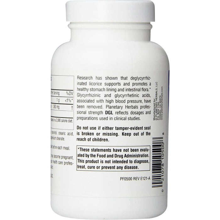 Planetary Herbals DGL (Deglycyrrhizinated Licorice) 100 Chewable Tablets | Premium Supplements at MYSUPPLEMENTSHOP