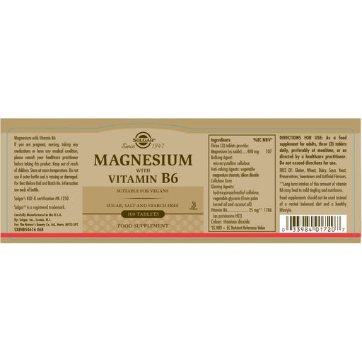 Solgar Magnesium with Vitamin B6 Tablets Pack of 100 at MySupplementShop.co.uk