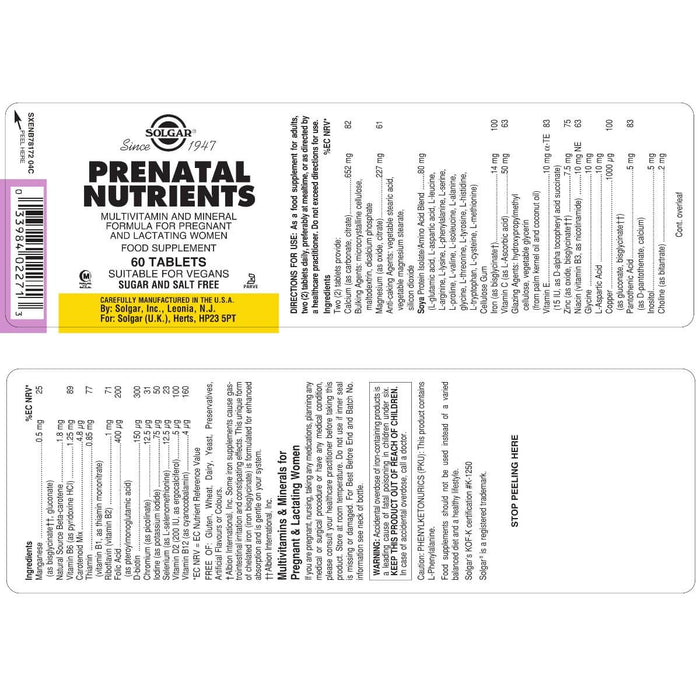 Solgar Prenatal Nutrients Tablets Pack of 60 at MySupplementShop.co.uk