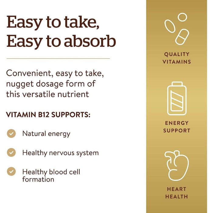 Solgar Vitamin B12 1000 µg Sublingual Chewable Nuggets Pack of 100 | Premium Supplements at MYSUPPLEMENTSHOP
