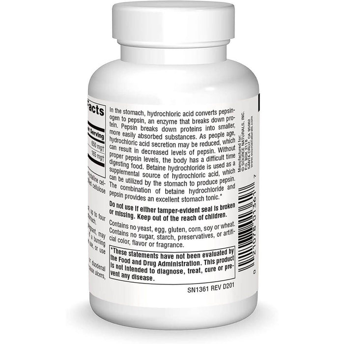 Source Naturals Betaine HCl 650mg 90 Tablets - Digestive Health at MySupplementShop by Source Naturals