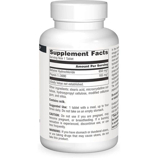 Source Naturals Betaine HCl 650mg 180 Tablets | Premium Supplements at MYSUPPLEMENTSHOP