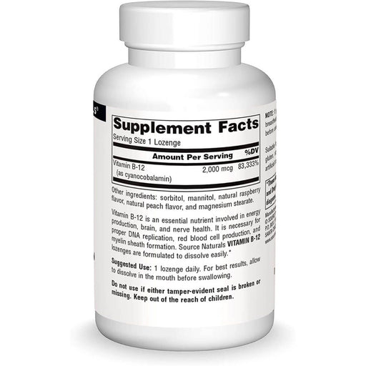 Source Naturals Vitamin B-12 2,000 mcg 100 Lozenge | Premium Supplements at MYSUPPLEMENTSHOP