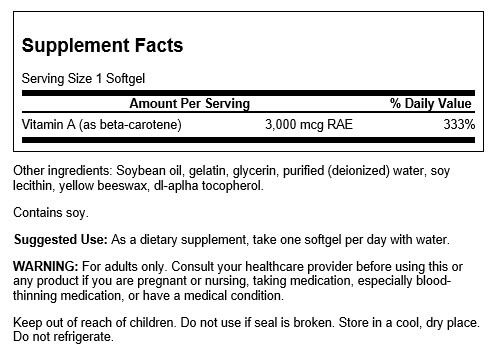 Swanson Beta Carotene 10,000iu (3,000mcg) 100 Softgels at MySupplementShop.co.uk