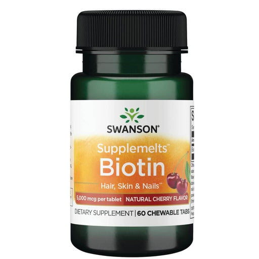 Swanson Biotin Natural Cherry Flavour 5,000 mcg 60 Chewable Tablets | Premium Supplements at MYSUPPLEMENTSHOP.co.uk