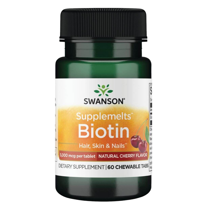 Swanson Biotin Natural Cherry Flavour 5,000 mcg 60 Chewable Tablets