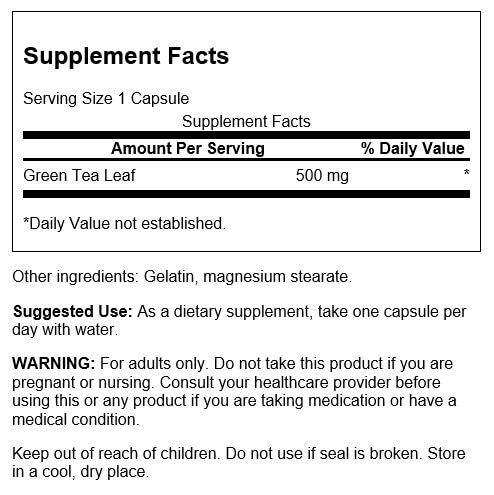 Swanson Green Tea 500 mg 100 Capsules at MySupplementShop.co.uk