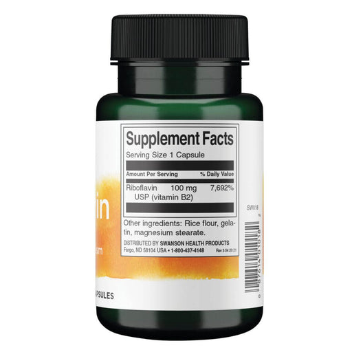 Swanson Riboflavin Vitamin B-2 100 mg 100 Capsules | Premium Supplements at MYSUPPLEMENTSHOP