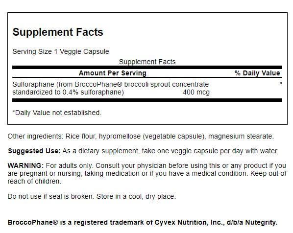 Swanson Sulforaphane from Broccoli Sprout Extract 400 mcg 60 Veggie Capsules - Health and Wellbeing at MySupplementShop by Swanson