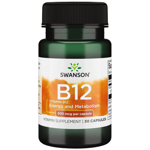 Swanson Vitamin B12 Cyanocobalamin 500 mcg 30 Capsules | Premium Supplements at MYSUPPLEMENTSHOP.co.uk