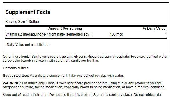 Swanson Vitamin K2 Natural 100 mcg 30 Softgels - Vitamins & Minerals at MySupplementShop by Swanson