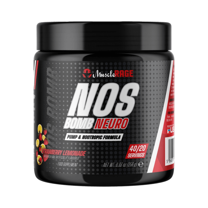 Muscle Rage NOS Bomb Neuro: Stim-Free Pre-Workout 256g - Strawberry Lemonade - Pre Workout at MySupplementShop by Muscle Rage