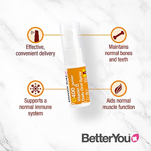 BetterYou D400 Junior Vitamin D Daily Oral Spray | 3 Years + | 400 IU | A Quick And Easy Way To Maintain Your Child's Vitamin D Levels | 100 Daily Doses | Natural Peppermint Flavour | High-Quality Vitamin D | MySupplementShop.co.uk