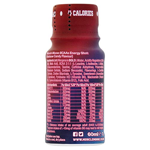 Muscle Moose - Moose Juice Energy Shots | Caffeine Drink BCAA & B Vitamins Zero Sugar Aspartame-free Rainbow Candy 60ml (12 Shots) | High-Quality Energy Drinks | MySupplementShop.co.uk