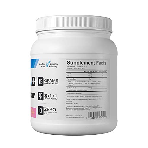 Modern BCAA+ Original Branched Chain Amino Acid Powder Pink Lemonade | Sugar Free Post Workout Muscle Recovery & Hydration Drink with 15g Amino Acids and 8:1:1 BCAA Ratio for Men & Women | 30 Servings | High-Quality BCAAs | MySupplementShop.co.uk