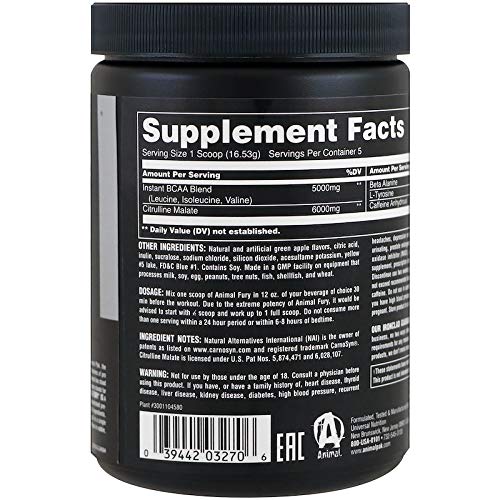 Universal Nutrition Animal Fury Supplement 82 g Green Apple | High-Quality Beta-Alanine | MySupplementShop.co.uk
