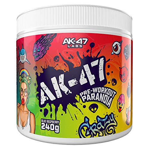 AK-47 Labs Paranoia Pre - Workout Energy Drink Powder with Beta Alanine Caffeine Niacin Taurine Vitamin C and Vitamin B Complex 240g / 30 Servings Blue Raspberry | High-Quality Sports Nutrition | MySupplementShop.co.uk
