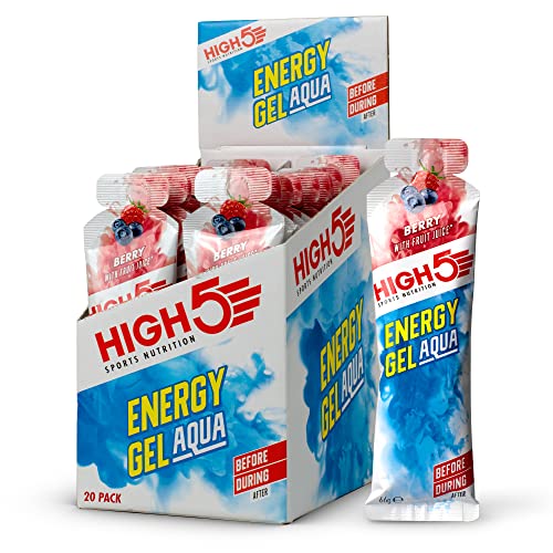 HIGH5 Energy Gel Aqua Liquid Quick Release Energy On The Go From Natural Fruit Juice (Berry 20 x 66g) | High-Quality Energy Drinks | MySupplementShop.co.uk
