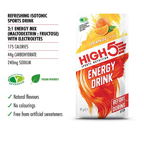 HIGH5 Energy Hydration Drink Refreshing Mix of Carbohydrates and Electrolytes (Orange 12 x 47g) | High-Quality Energy Drinks | MySupplementShop.co.uk
