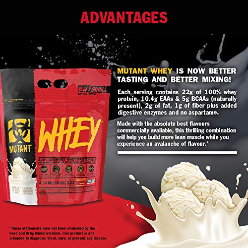 Mutant Whey - 100% Whey Protein Powder Gourmet Taste 22g of Protein 10.4 g EAAs 5 g BCAAs Fast Absorbing Easy Digesting - 2.27 kg - Vanilla Ice Cream | High-Quality Whey Proteins | MySupplementShop.co.uk