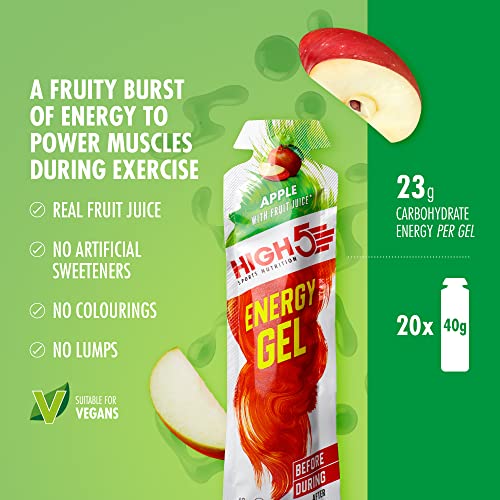 HIGH5 Energy Gel Quick Release Energy On The Go From Natural Fruit Juice (Apple 20 x 40g) | High-Quality Nutrition Bars & Drinks | MySupplementShop.co.uk
