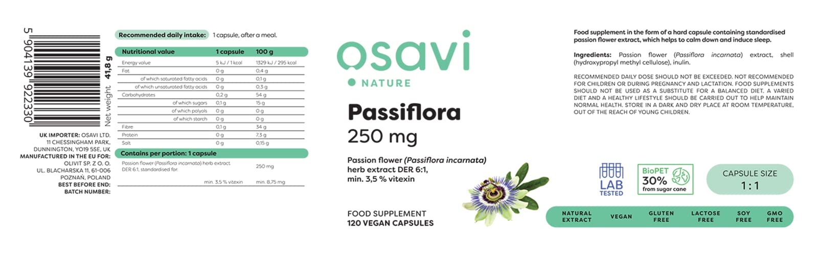 Osavi Passiflora, 250mg - 120 vegan caps - Combination Multivitamins & Minerals at MySupplementShop by Osavi