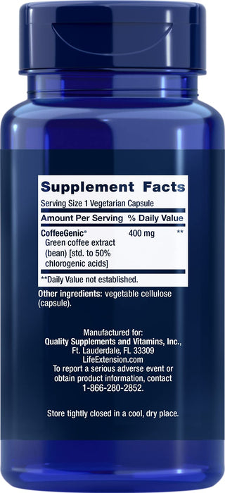 Life Extension CoffeeGenic, Green Coffee Extract, 400mg - 90 vcaps - Green Coffee at MySupplementShop by Life Extension