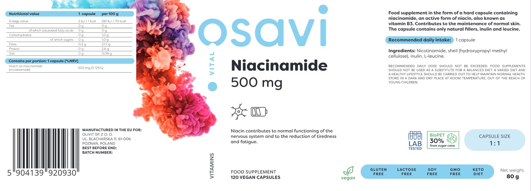 Osavi Niacinamide, 500mg - 120 vegan caps - Supplements for Women at MySupplementShop by Osavi