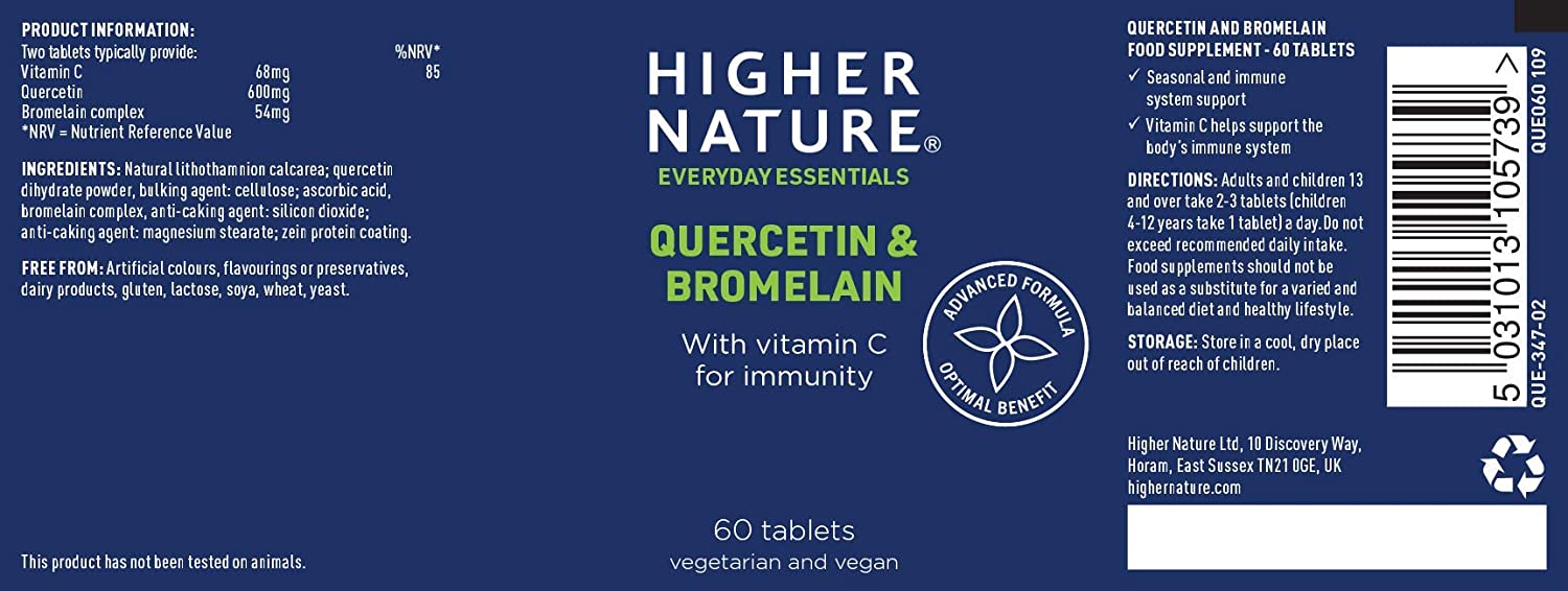 Higher Nature Quercetin & Bromelain 60 Capsule | High-Quality Personal Care | MySupplementShop.co.uk