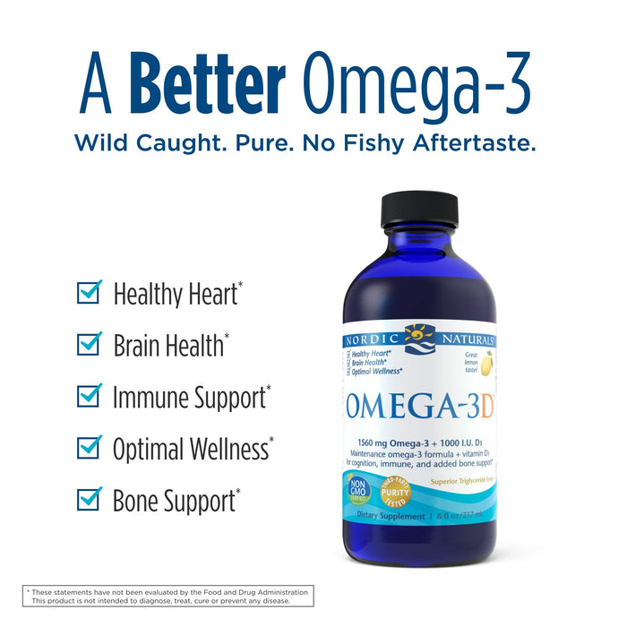 Nordic Naturals Omega-3D, 1560mg Lemon - 237 ml. - Health and Wellbeing at MySupplementShop by Nordic Naturals