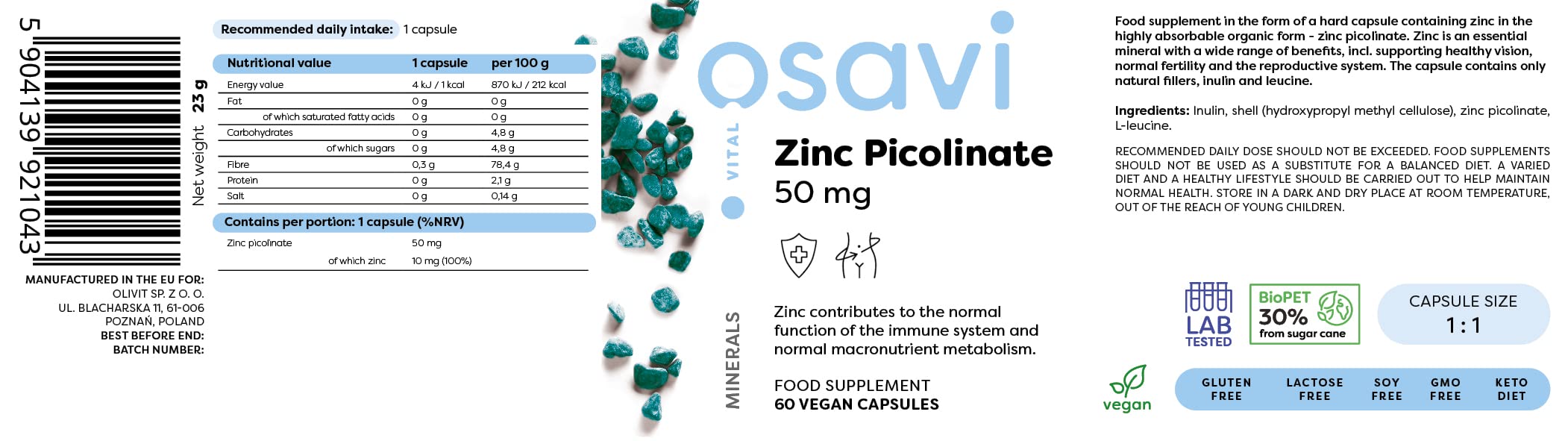 Osavi Zinc Picolinate, 50mg - 60 vegan caps - Zinc at MySupplementShop by Osavi