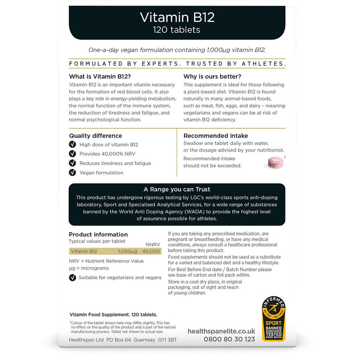 Healthspan Elite Vitamin B12 - 120 tabs - Vitamins, Minerals & Supplements at MySupplementShop by Healthspan