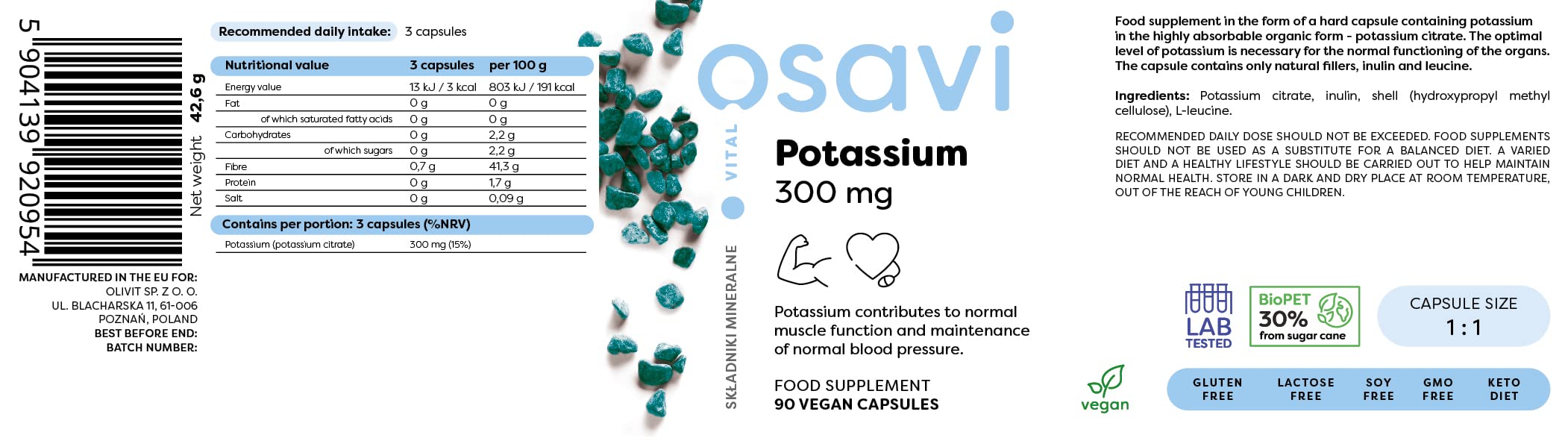 Osavi Potassium, 300mg - 90 vegan caps | High-Quality Potassium | MySupplementShop.co.uk