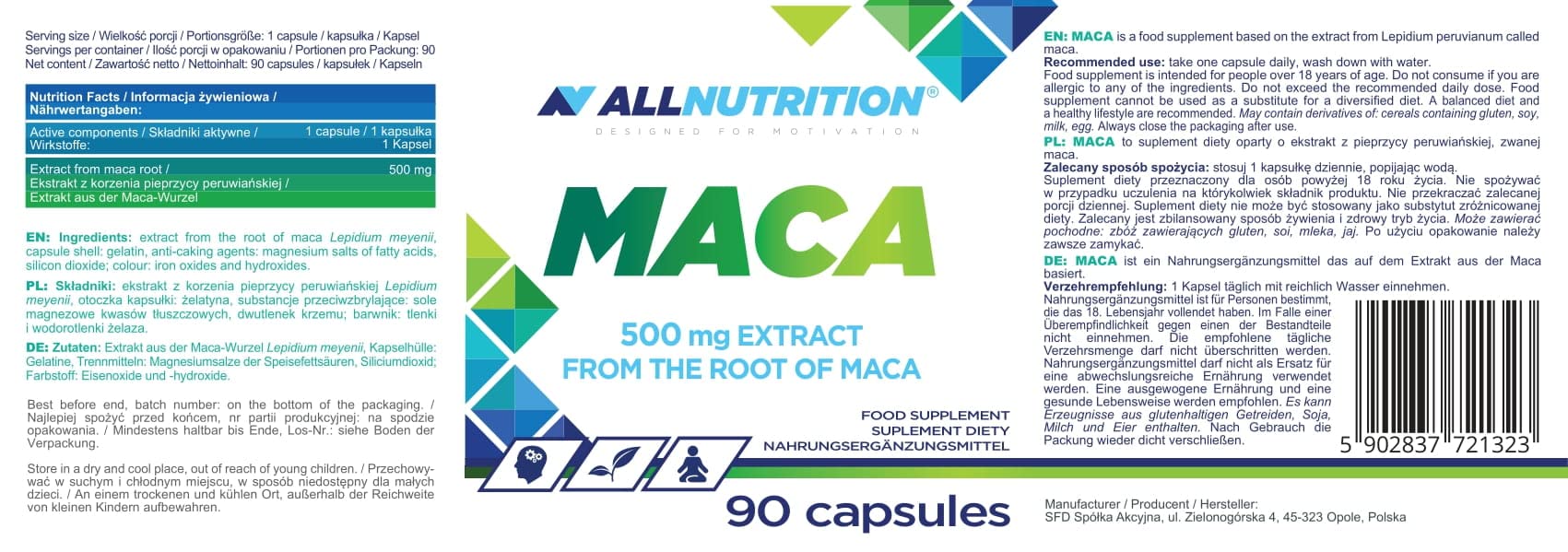 Allnutrition Maca, 500mg - 90 caps - Vitamins, Minerals & Supplements at MySupplementShop by Allnutrition