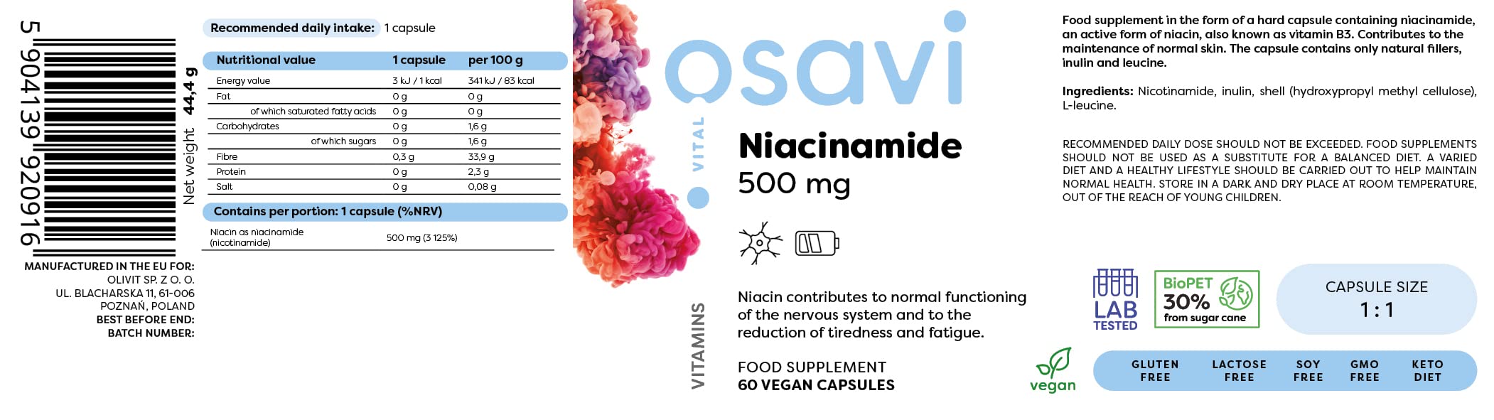 Osavi Niacinamide, 500mg - 60 vegan caps | High-Quality Combination Multivitamins & Minerals | MySupplementShop.co.uk