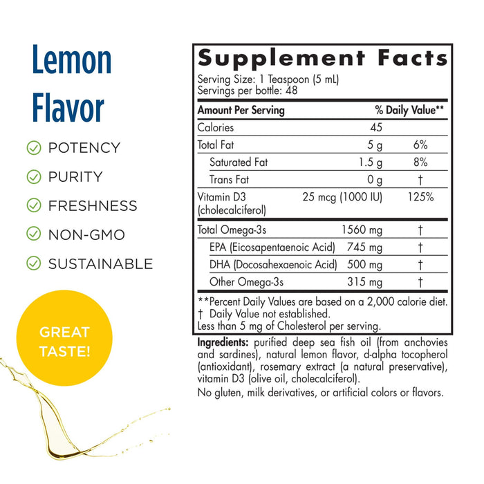 Nordic Naturals Omega-3D, 1560mg Lemon - 237 ml. - Health and Wellbeing at MySupplementShop by Nordic Naturals