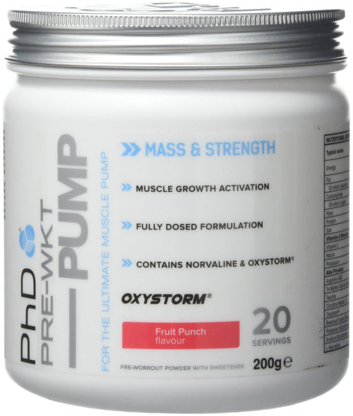 PhD Pre Workout Pump, Fruit Punch - 200 grams | High-Quality Nitric Oxide Boosters | MySupplementShop.co.uk