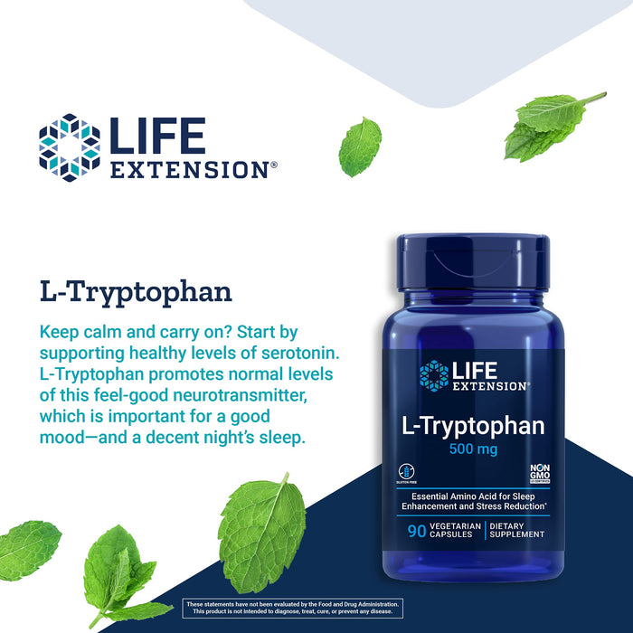 Life Extension L-Tryptophan, 500mg - 90 vcaps - Amino Acids and BCAAs at MySupplementShop by Life Extension