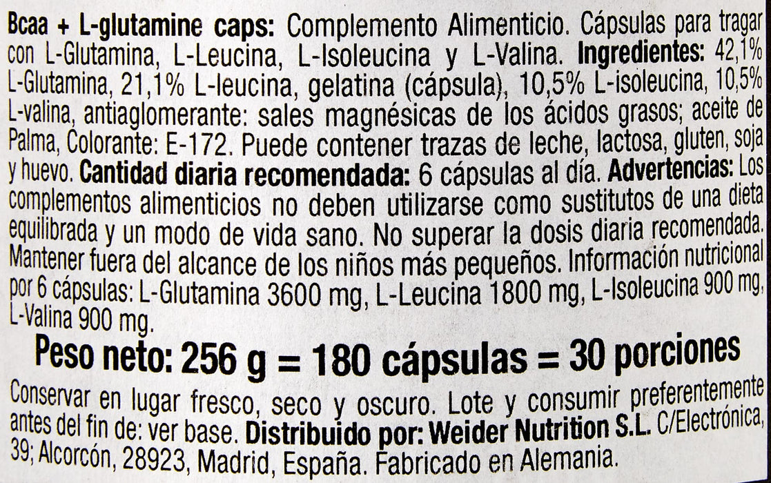 Weider BCAA + L-Glutamine Caps - 180 caps | High-Quality Amino Acids and BCAAs | MySupplementShop.co.uk