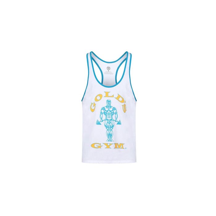 Golds Gym Muscle Joe Contrast Stringer - White/Turquoise