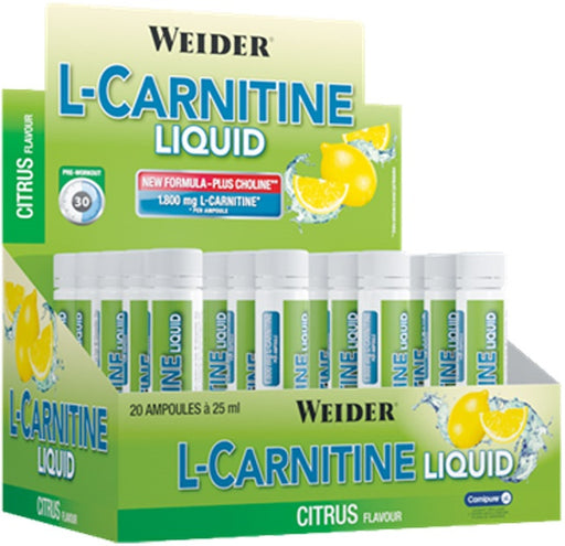 Weider L-Carnitine Liquid, Citrus - 20 x 25 ml. | High-Quality Slimming and Weight Management | MySupplementShop.co.uk