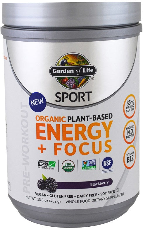 Garden of Life Organic Plant-Based Energy + Focus, Blackberry - 432g | High-Quality Nitric Oxide Boosters | MySupplementShop.co.uk