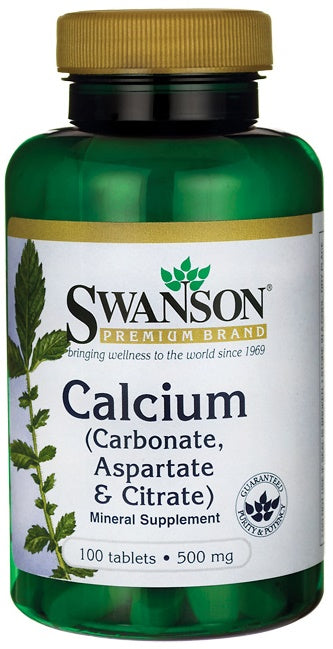 Swanson Calcium (Carbonate, Aspartate & Citrate), 500mg - 100 tabs - Vitamins & Minerals at MySupplementShop by Swanson