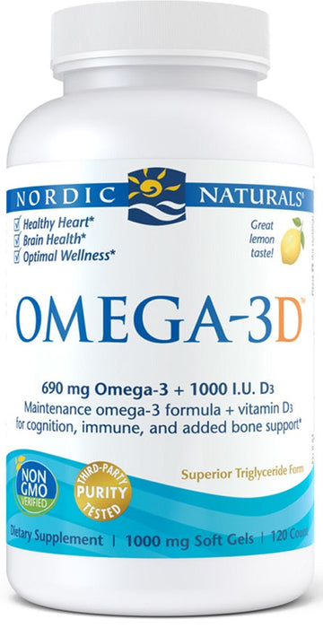 Nordic Naturals Omega-3D, 690mg Lemon - 120 softgels - Health and Wellbeing at MySupplementShop by Nordic Naturals