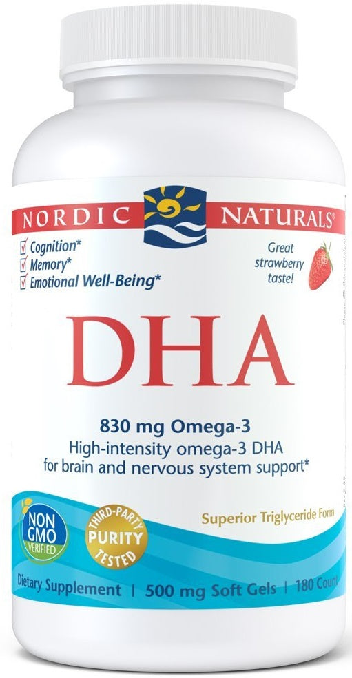 Nordic Naturals DHA, 830mg Strawberry - 180 softgels | High-Quality Omegas, EFAs, CLA, Oils | MySupplementShop.co.uk