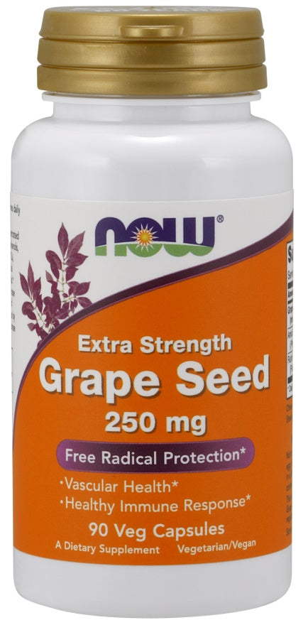 NOW Foods Grape Seed, 250mg Extra Strength - 90 vcaps - Health and Wellbeing at MySupplementShop by NOW Foods