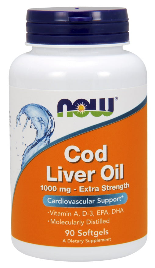 NOW Foods Cod Liver Oil, 1000mg Extra Strength - 90 softgels | High-Quality Omegas, EFAs, CLA, Oils | MySupplementShop.co.uk