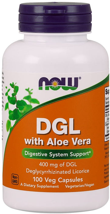 NOW Foods DGL with Aloe Vera - 100 vcaps - Health and Wellbeing at MySupplementShop by NOW Foods