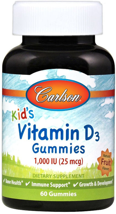 Carlson Labs Kid's Vitamin D3 Gummies, 1000 IU Natural Fruit - 60 gummies | High-Quality Health and Wellbeing | MySupplementShop.co.uk
